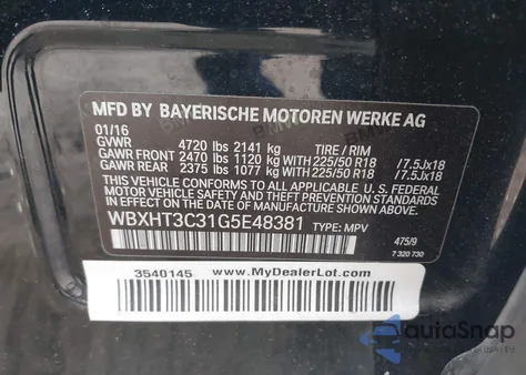 2016 BMW X1 xDrive28I z USA, uszkodzony, nr VIN WBXHT3C31G5E48381